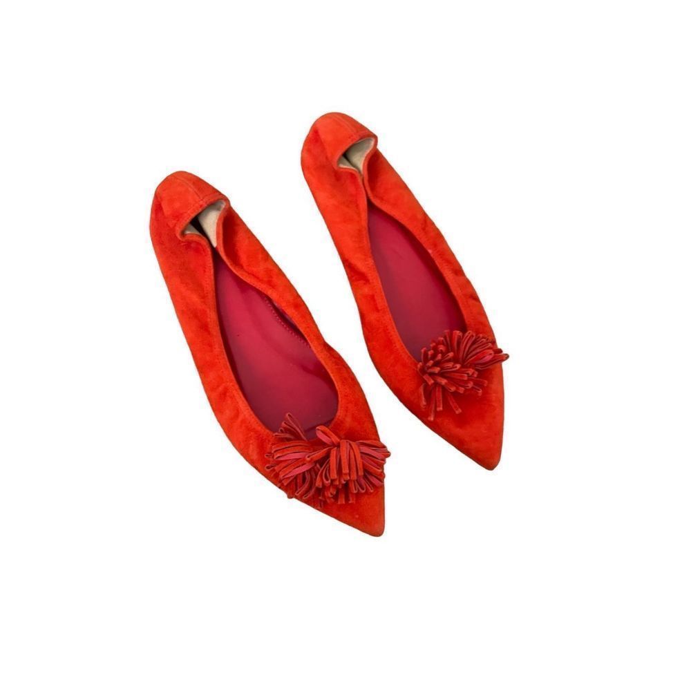 J. Crew Women's Red Suede Leather Pointy Toe Tassel Lottie Ballet Flats Size 8 - Picture 2 of 6